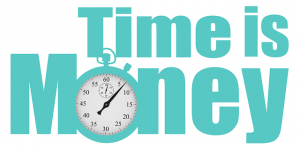 Image is the phrase Time is Money with a stopwatch as the O in the word money. Image is the phrase Time is Money with a stopwatch as the O in the word money.