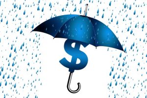 Image is a drawing of an umbrella keeping rain off of a dollar sign. Image is a drawing of an umbrella keeping rain off of a dollar sign.